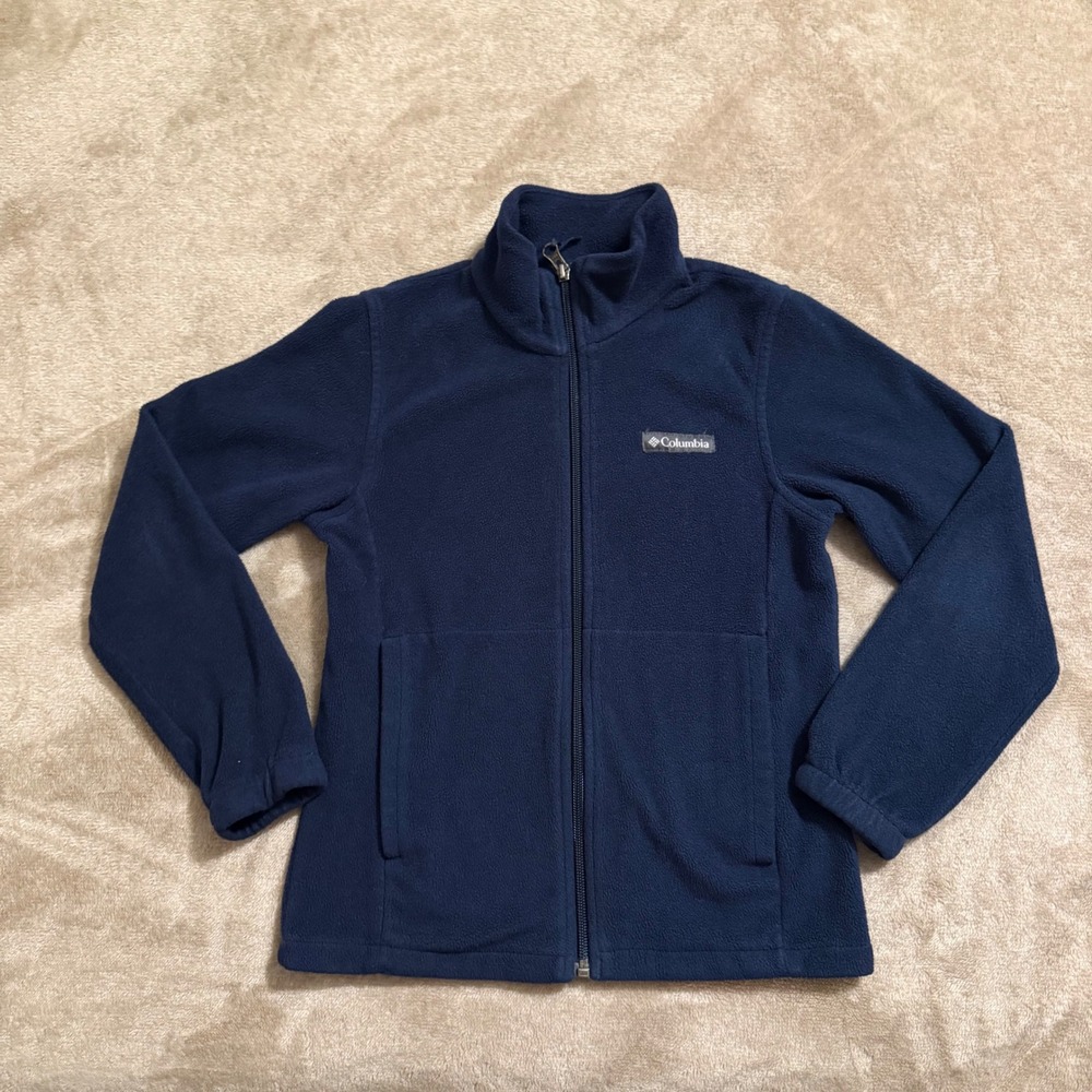 Columbia Boys Benton Springs Full Zip Navy Blue Fleece Jacket Size Small 8
